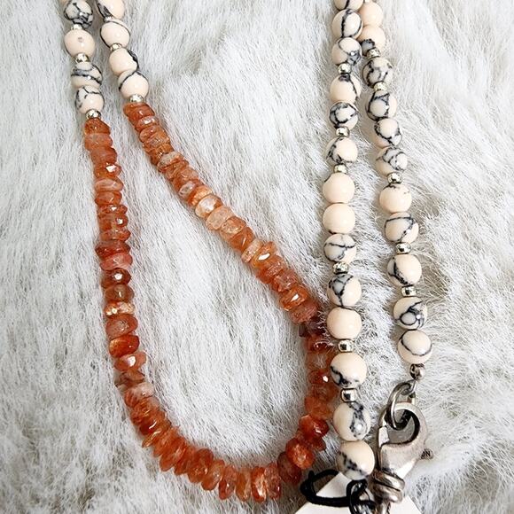 NEW Peyote Bird Free Spirit Sunstone Crystal Orange and Cream Beaded Necklace - Picture 7 of 11